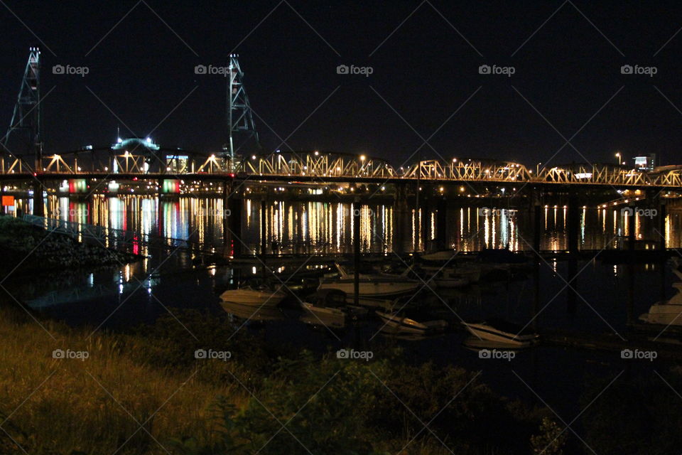 Portland OR riverfront at Night. The Columbia Riverfront at Night in Portland Oregon
