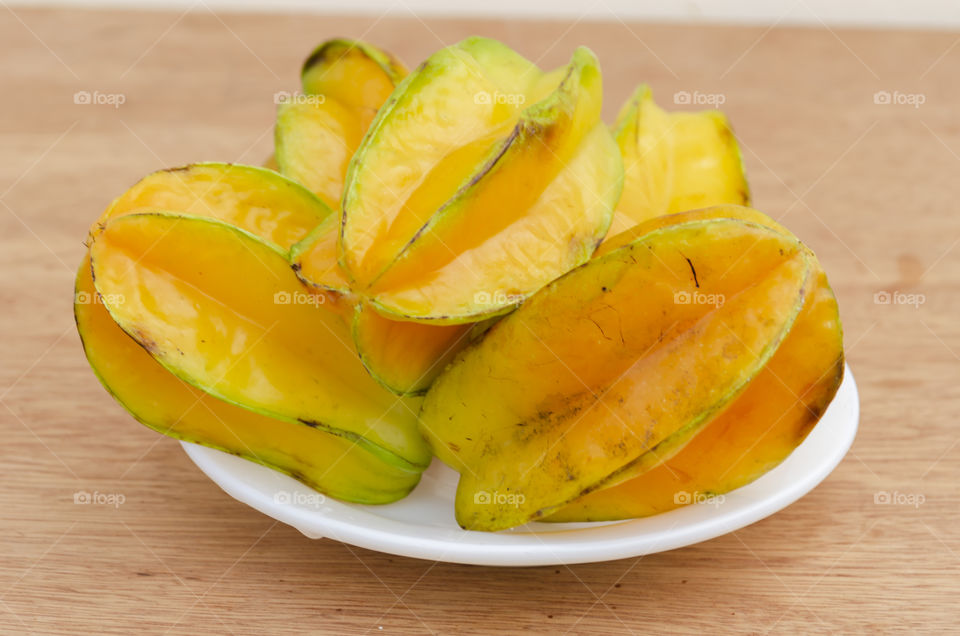 plateful Of Yellow Ripe Star Fruit