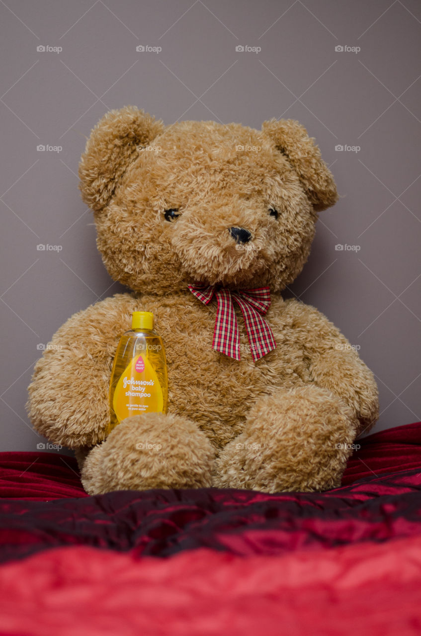 Teddy bear with Baby Johnson Shampoo