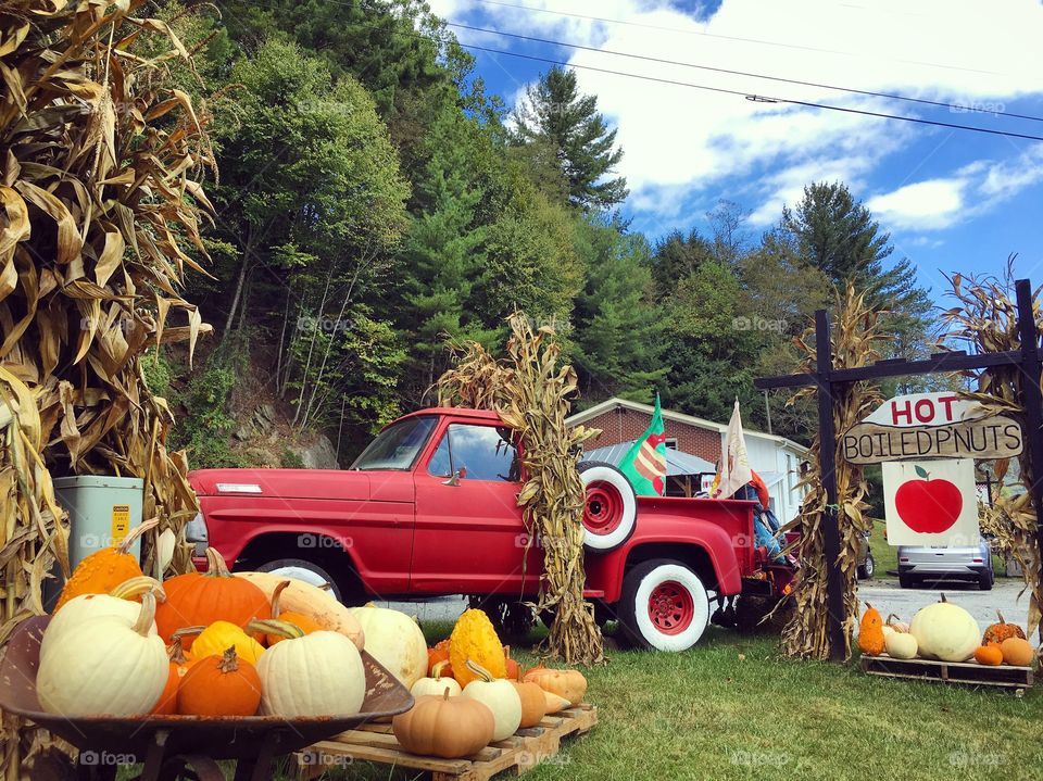 Autumn with pumkin and red truck