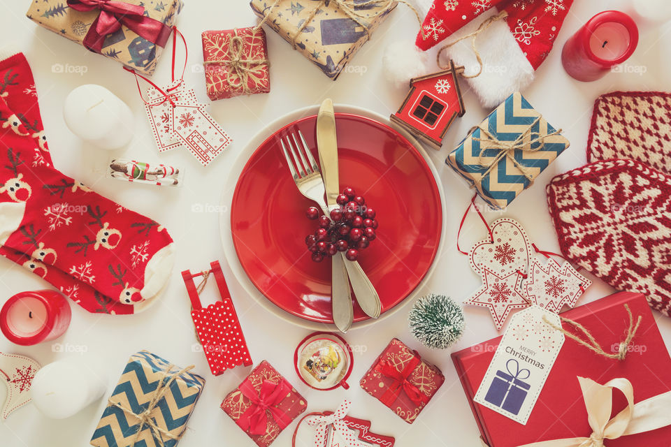 Christmas decorations, top view