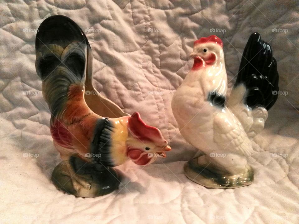 Antique ceramic chickens