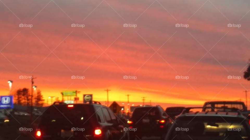 Car, Sunset, Transportation System, Road, Traffic