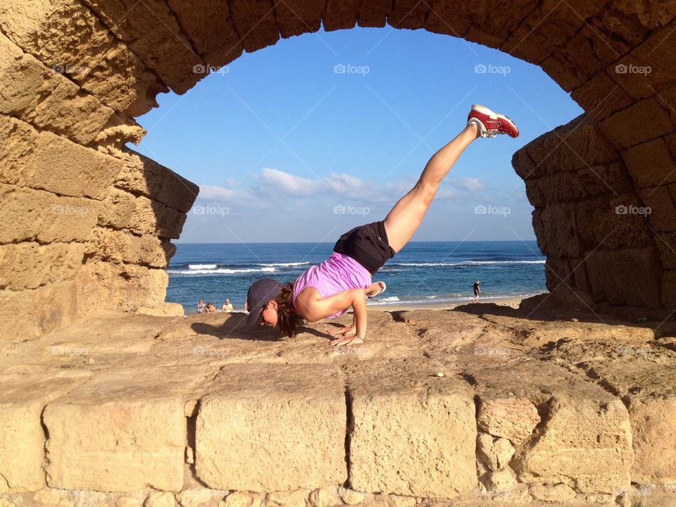 Yoga on an aqueduct 