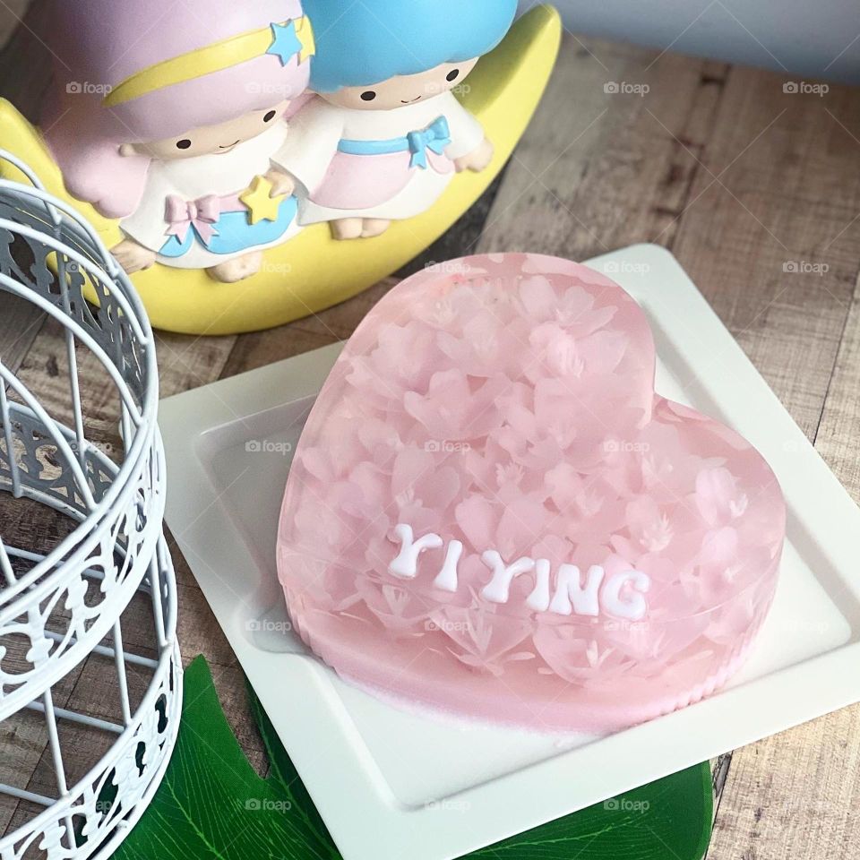 Beautiful homemade jelly lychee Sakura cake 