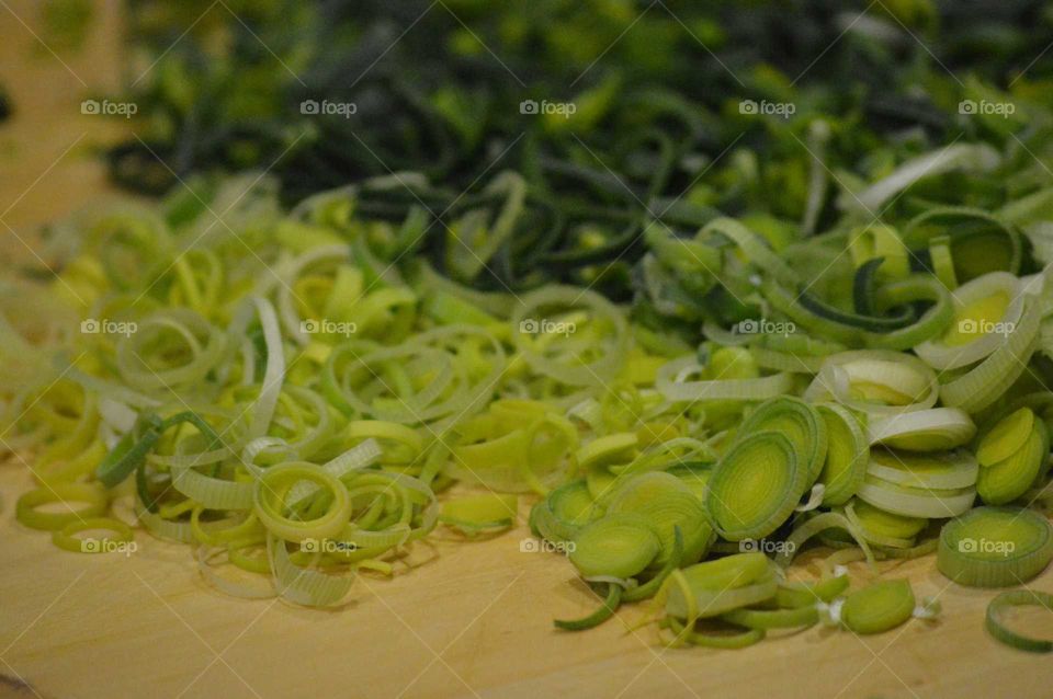 cut leek on a delicious soup