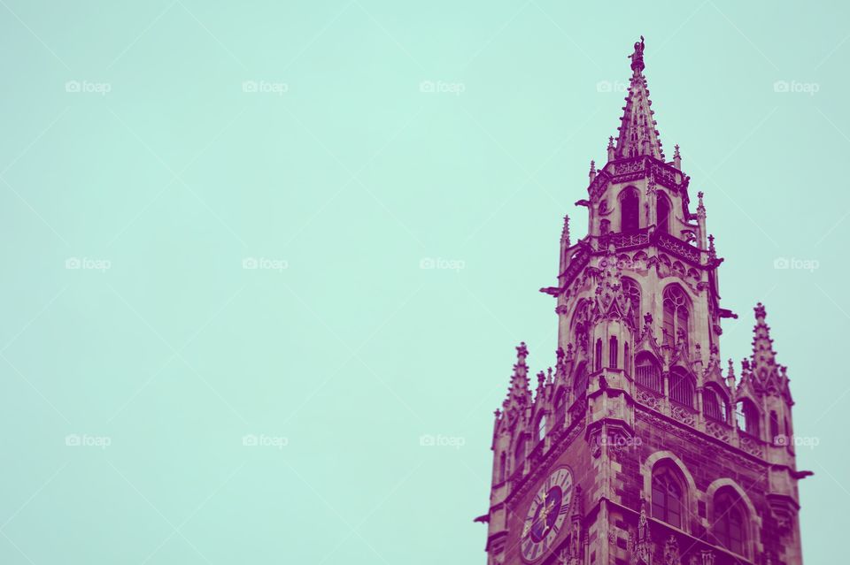 A tower above Munich with altered coloring.