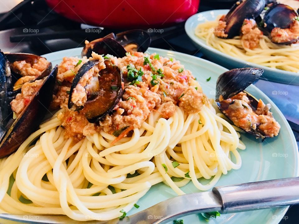 Spaghetti mussels 