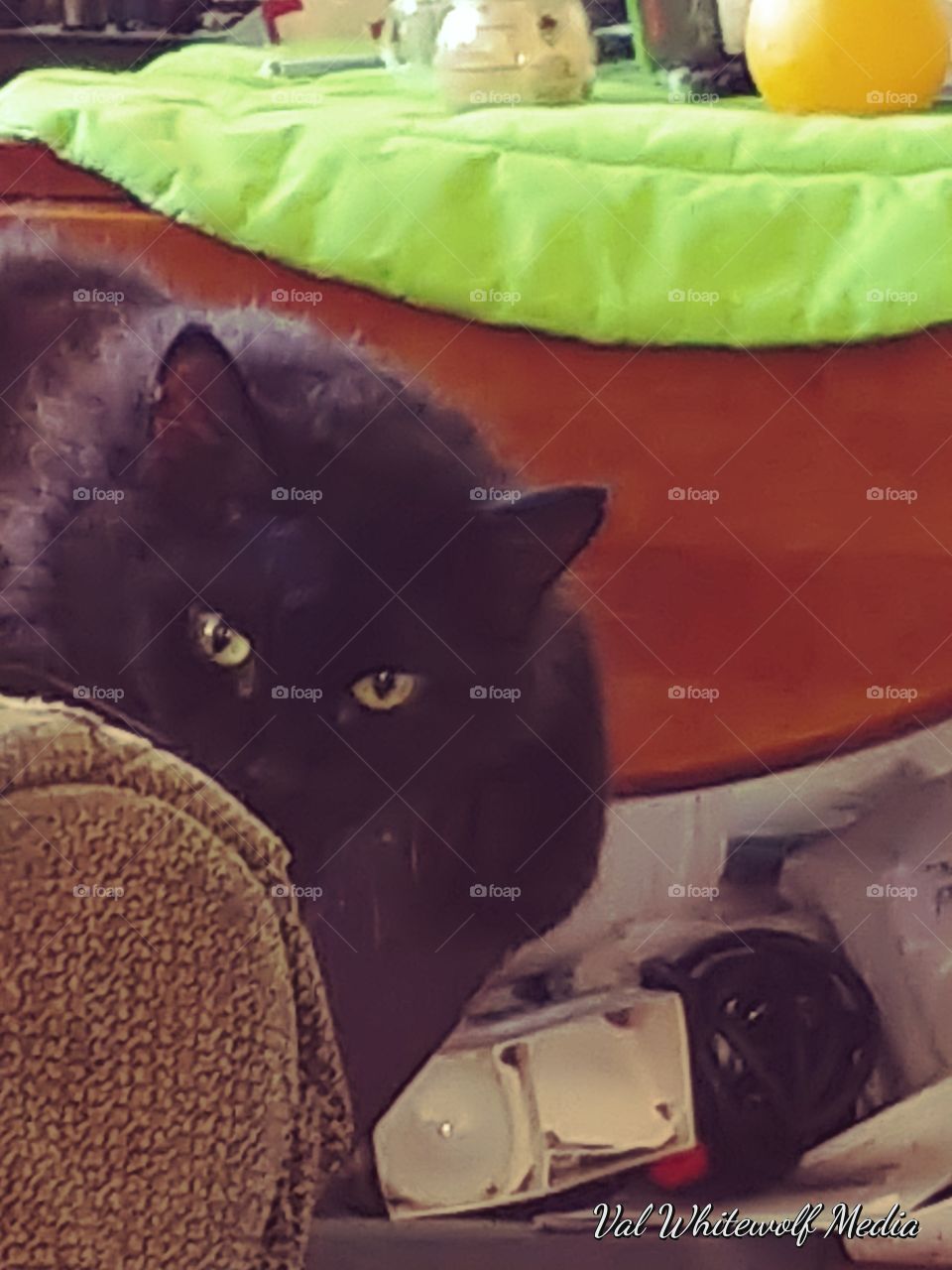 car,black, sitting,brown table,