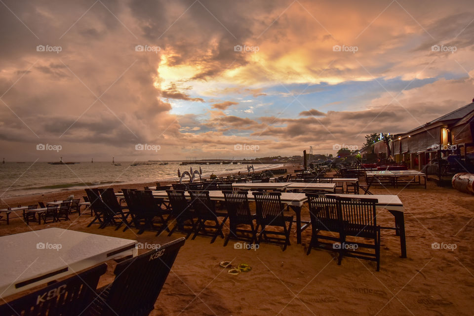 beachside restaurant and sunset time