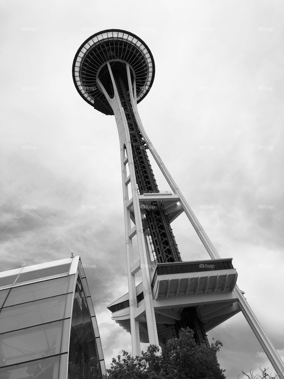 Space Needle on a cloudy day in Seattle, Washington 