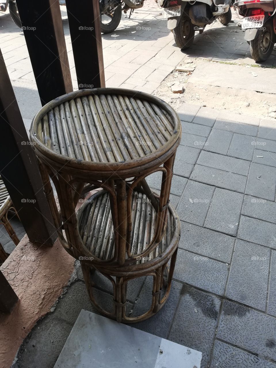 Restaurant stool made from cane for sitting