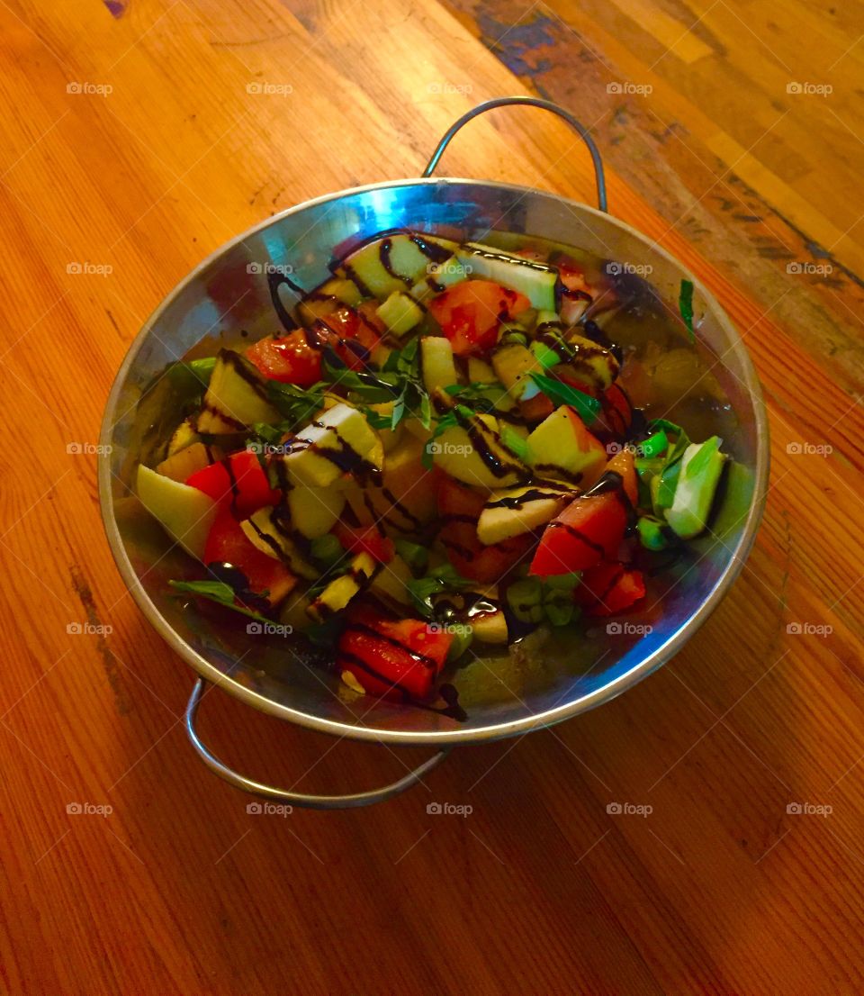 Tomatoe, Apple, Eggplant, Green Onion and Balsamic Dressing 