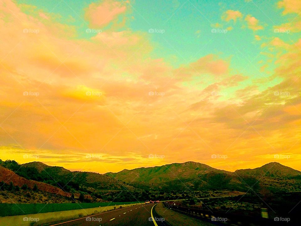 Highway winding through mountains