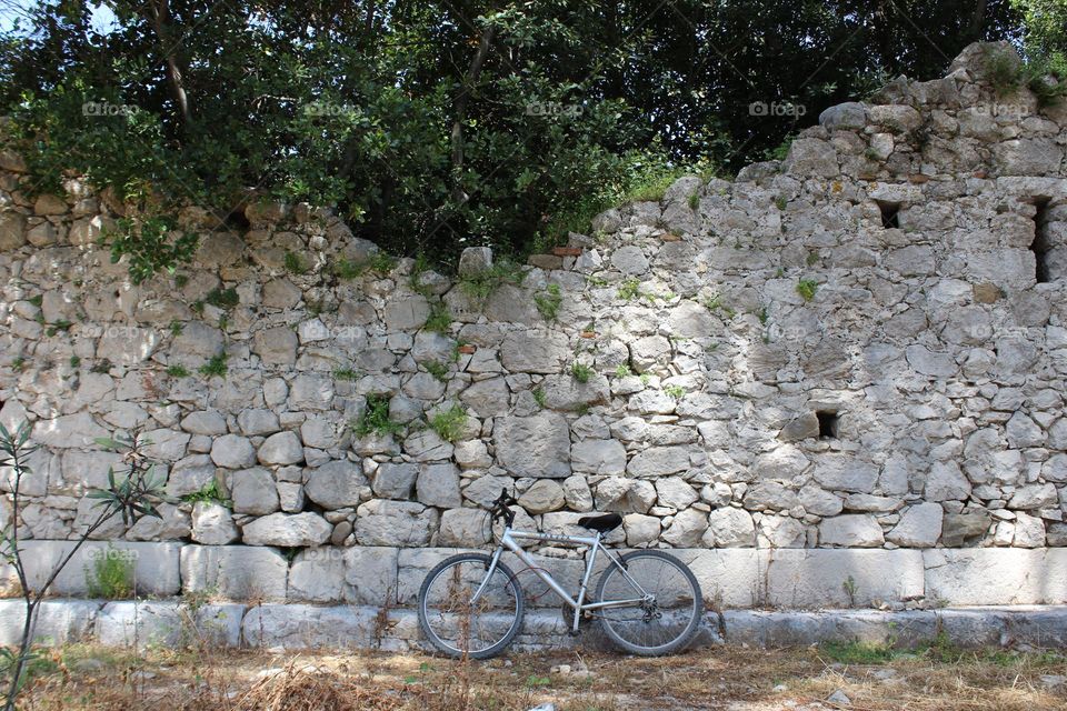 A bicycle break in a nature reserve of Cirili/Olympos archaeological area in Turkey 