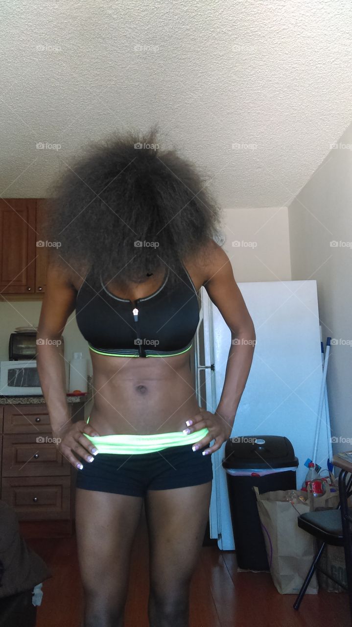"Natural Fitness"- excellent shot of all natural fitness black girl in her natural habitat 