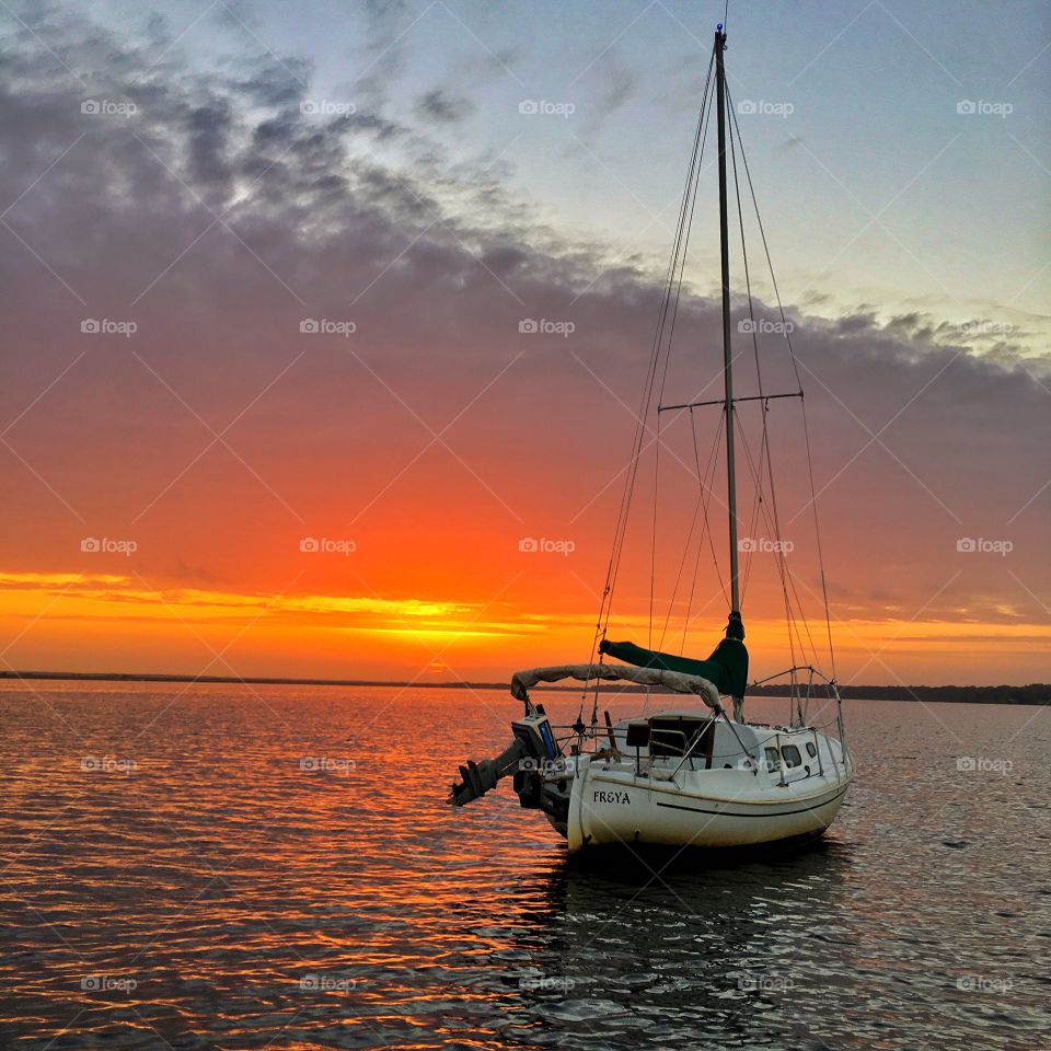 Sunset, Sailboat, Water, Sea, Ocean