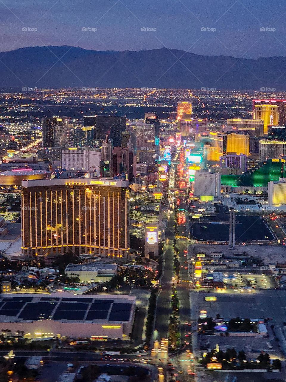 Taking off from the Las Vegas Airport as the sun was setting provides a nice view of the world famous Las Vegas Strip