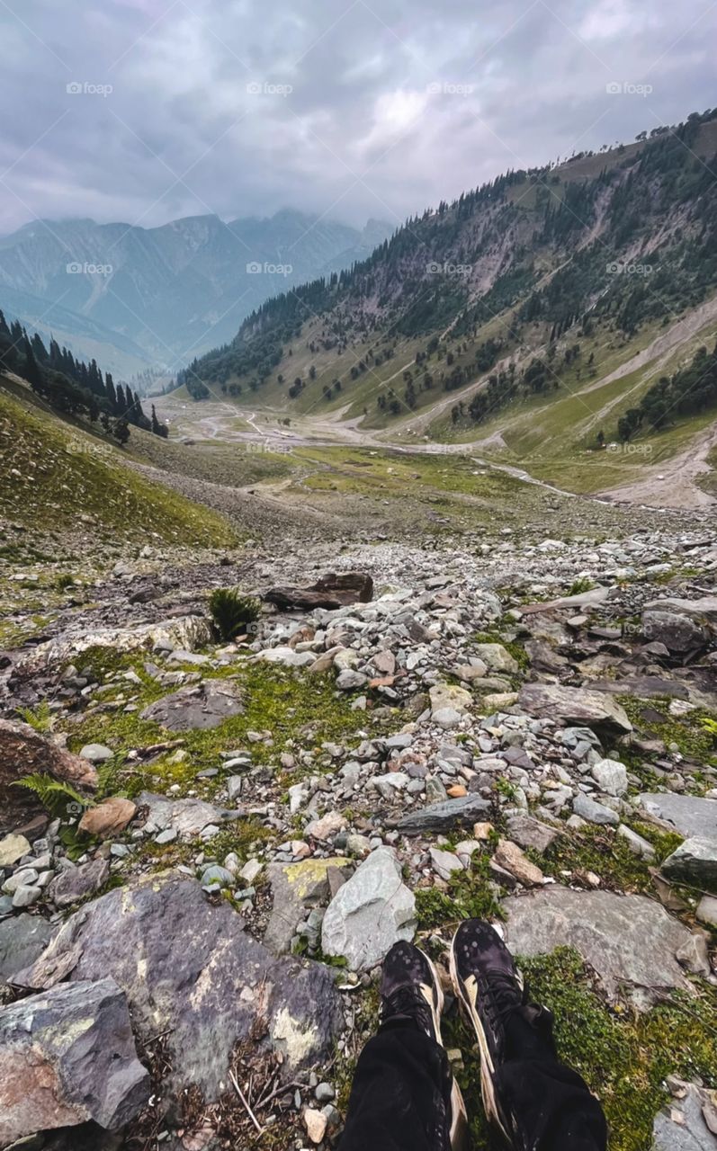 Morning walk in mountains.