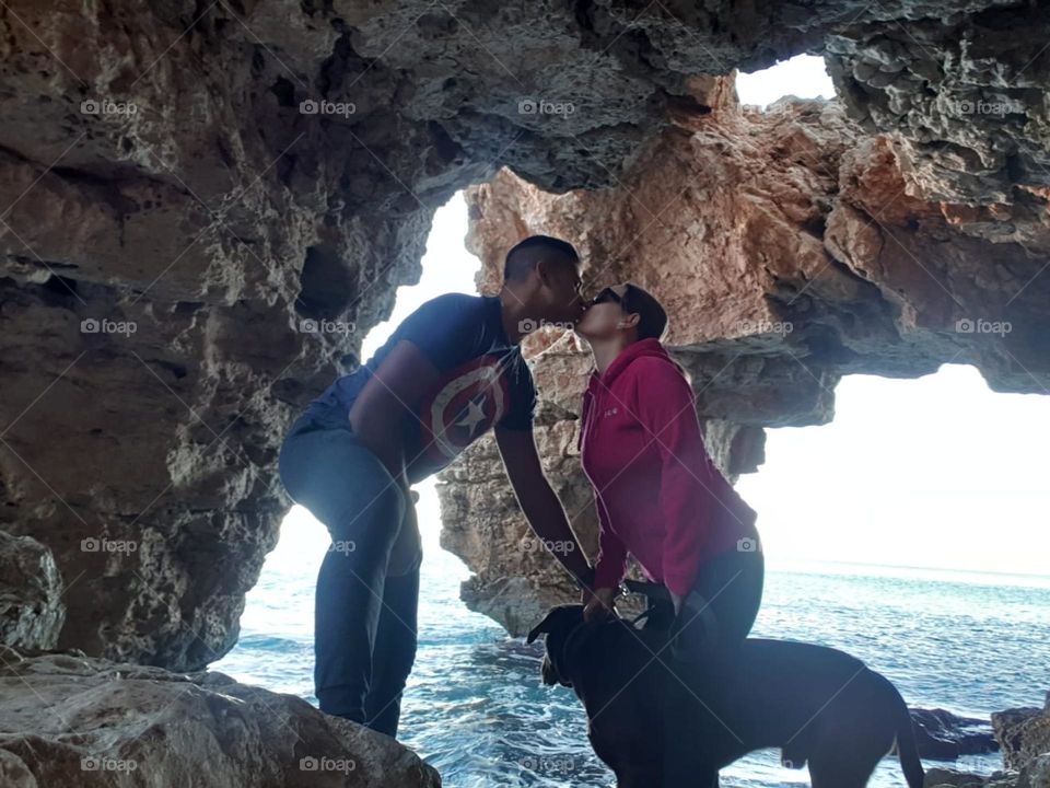 Rock#sea#couple#dog