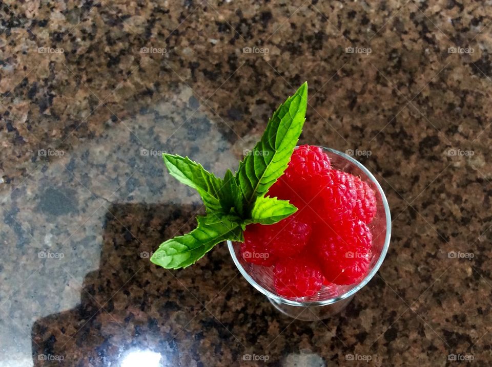 Raspberries and mint