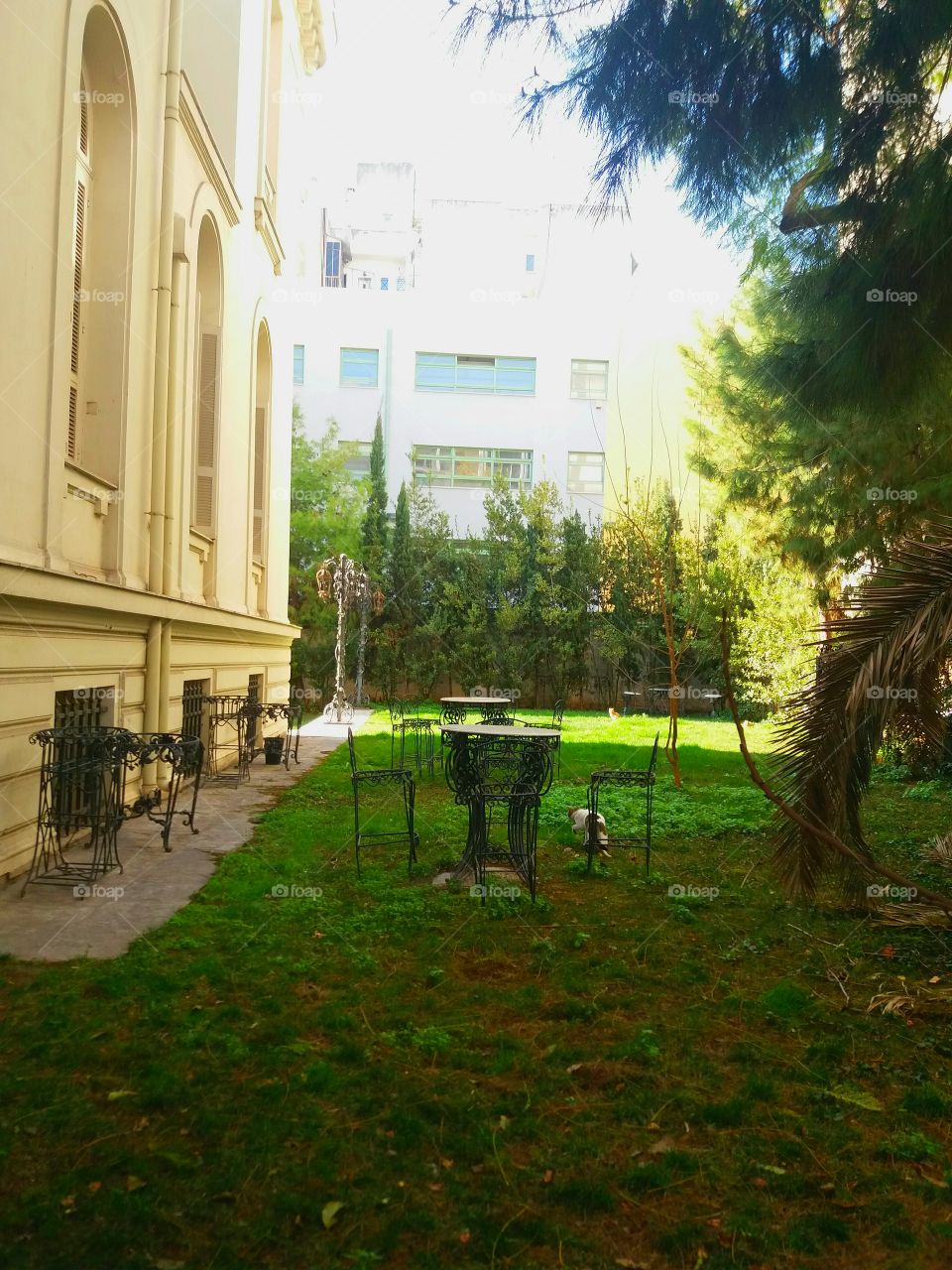 A beautiful garden of a neoclassical house