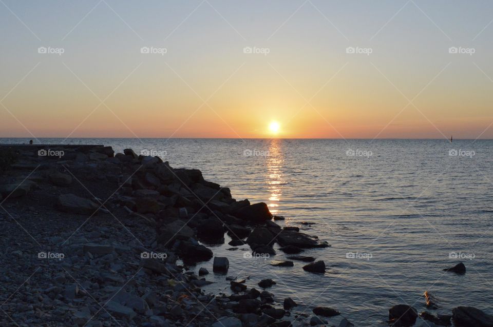 stones on the beach. sunset