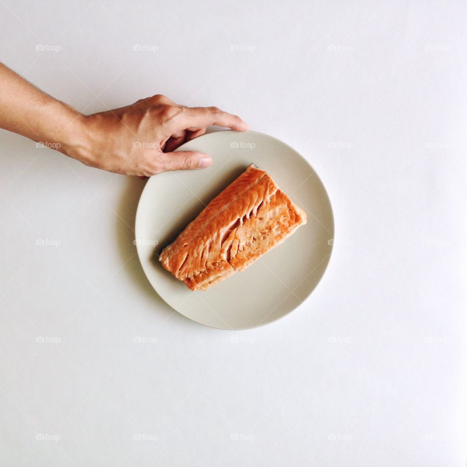 Grilled salmon on white background