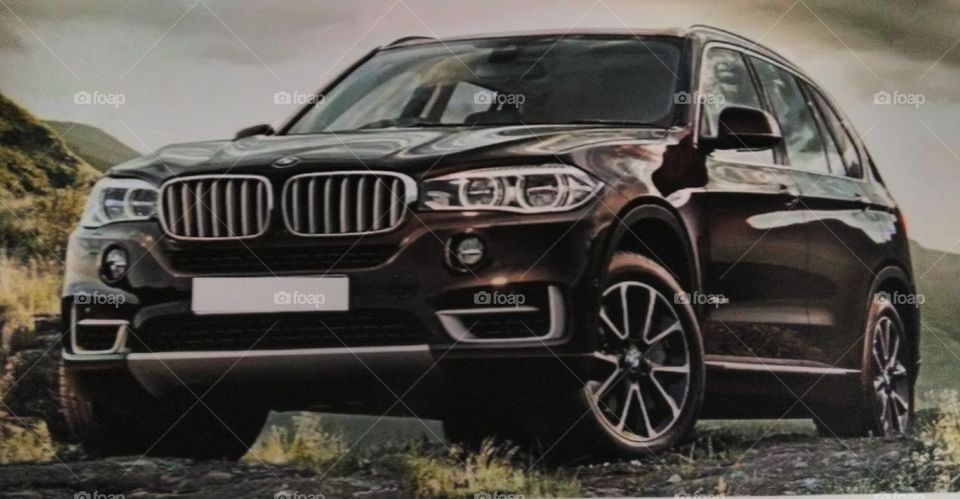 This is the front of a luxurious BMW X5 car which is a 5-seater and has an engine capacity of about 3 litres.