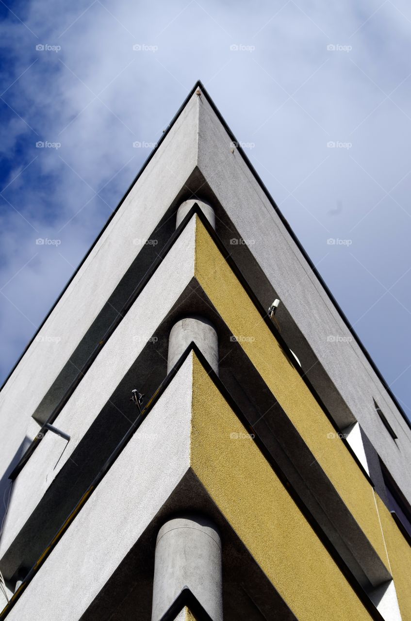 Low angle view of building exterior in Berlin, Germany.