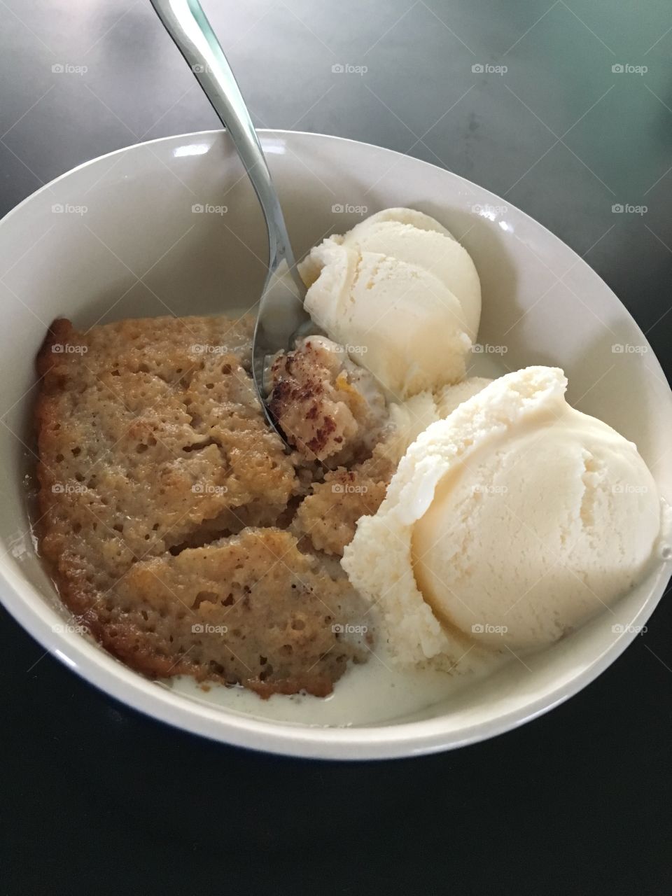 Homemade Peach Cobbler and Ice Cream