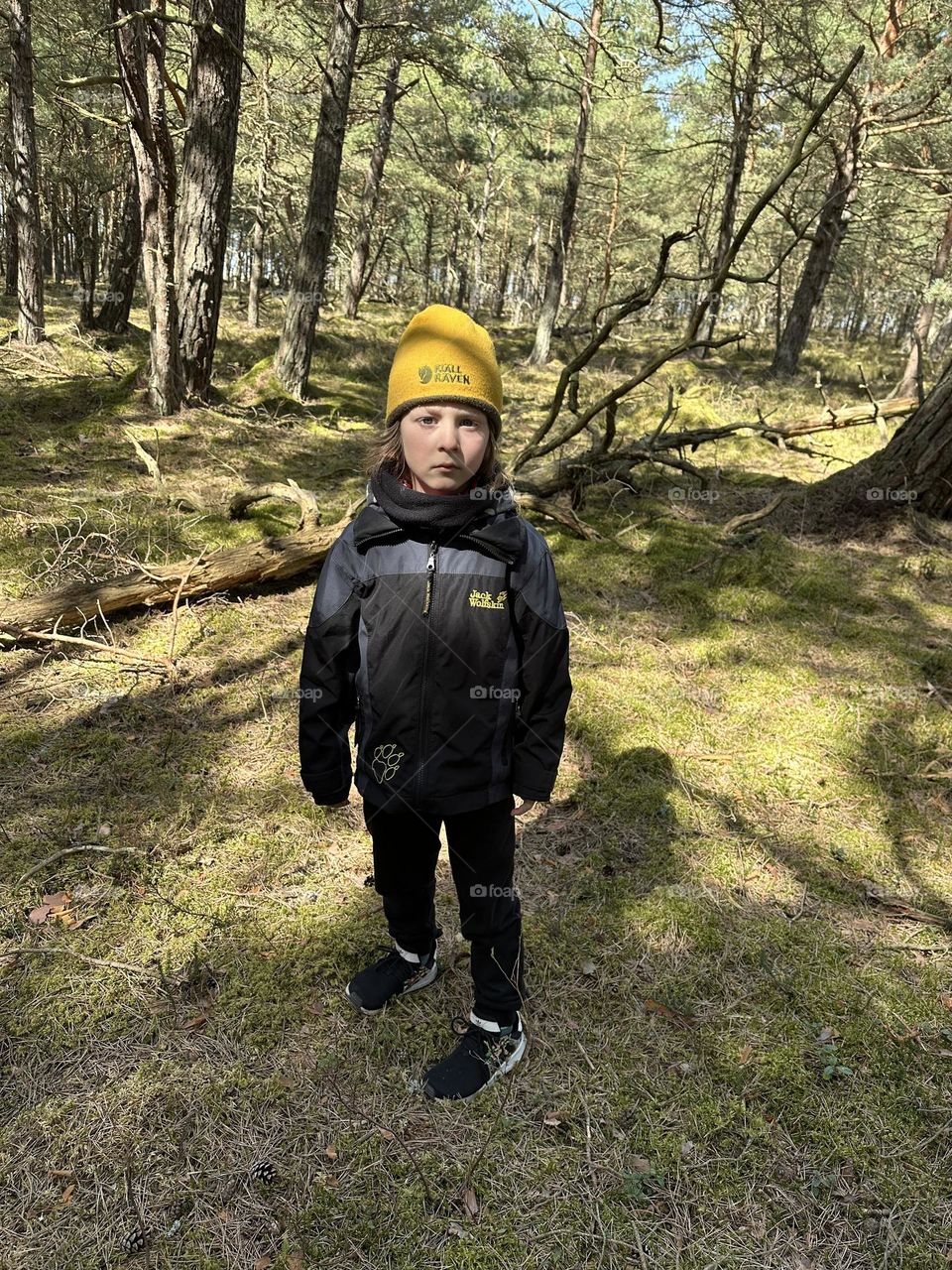 Boy walking in a forest 