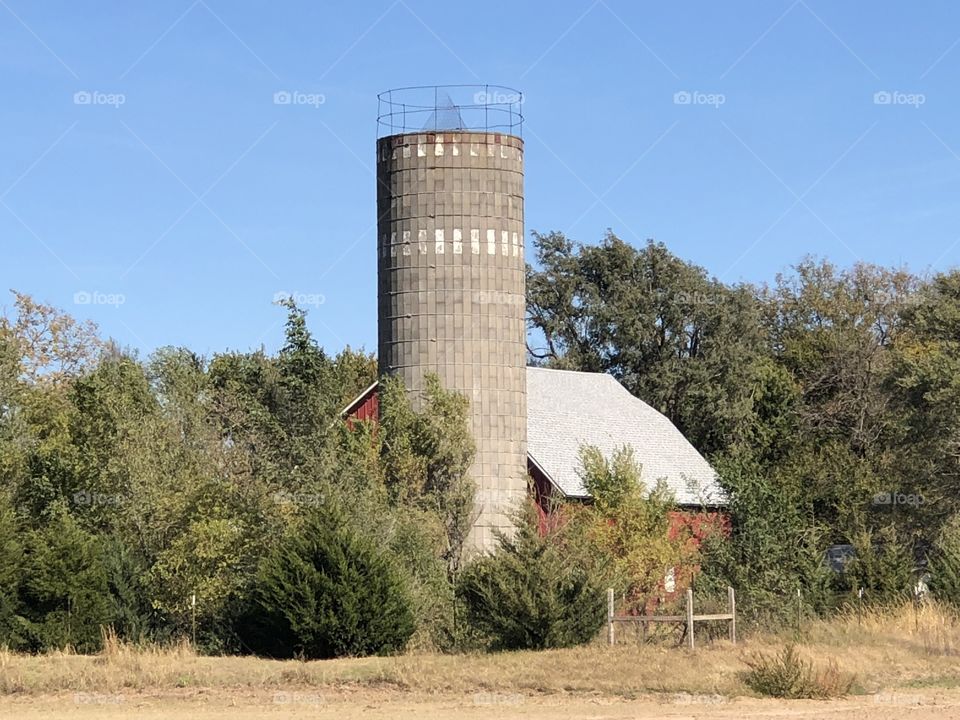 Silo and barn in rural area