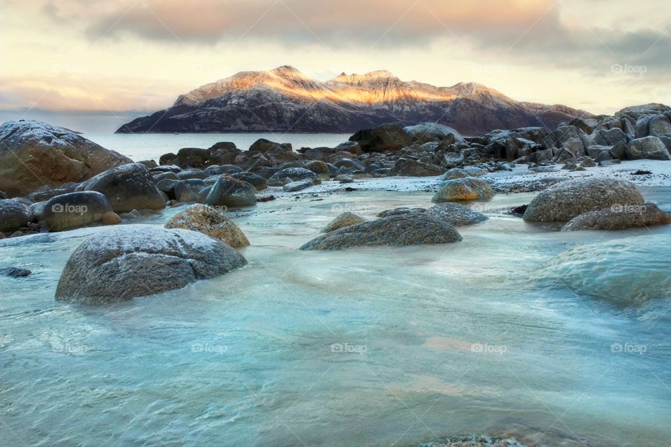 Frozen stream of water