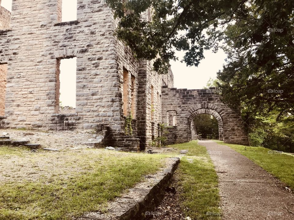 Stunning “castle” up on a hill in Ha Ha Tonka State Park in Missouri was once magnificent before the fire!! 