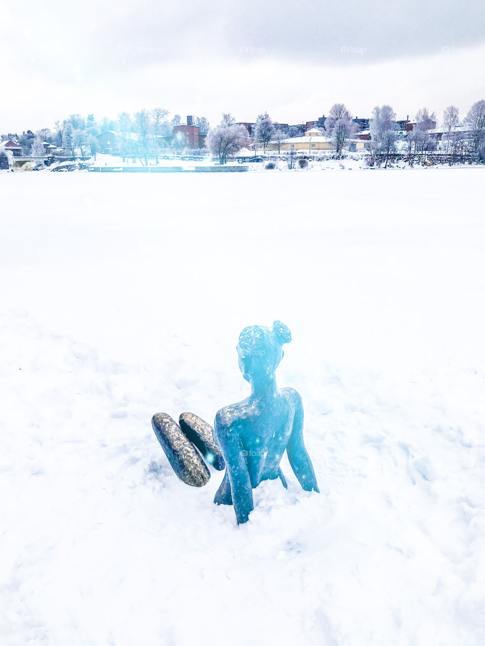 Catherine Vasa of Sweden statue in snow, Verkatehtaanpusto, OldTown Helsinki Finland