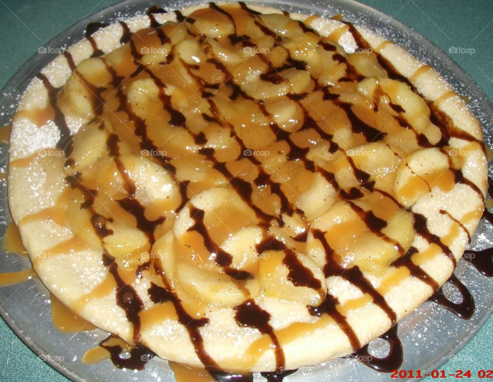Chocolate, Caramel, and Apple Pizza