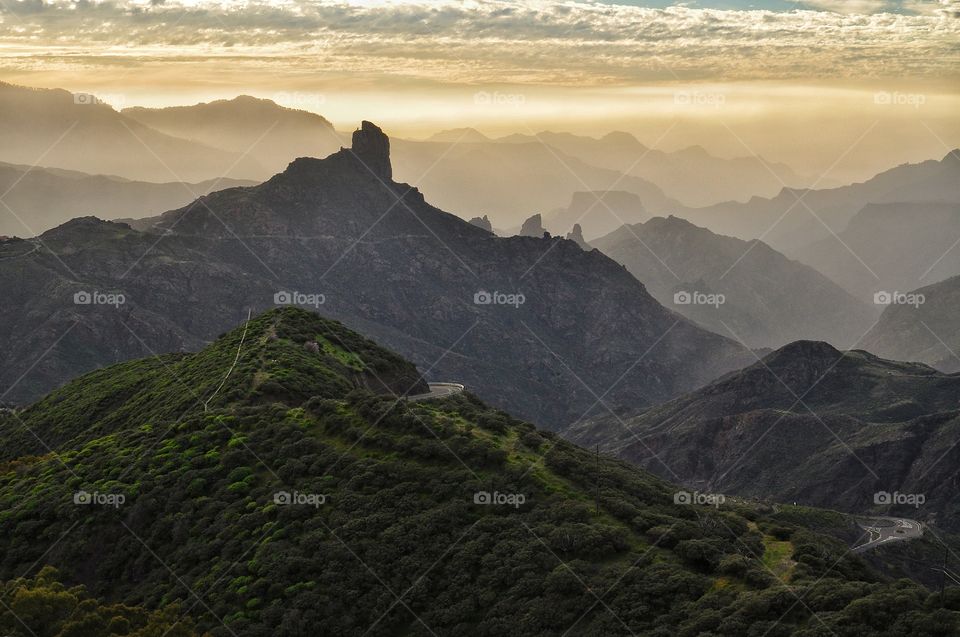 beautiful sunset view in mountains of gran canaria canary island in spain