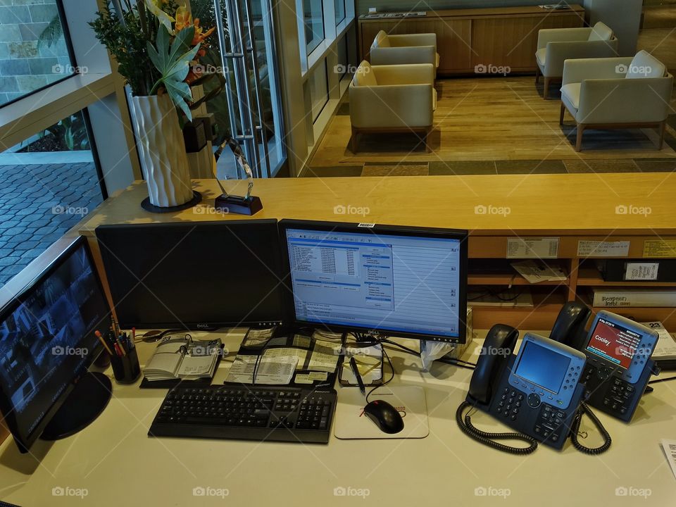 Professional Desk. Secretary's Desk In An Office Lobby
