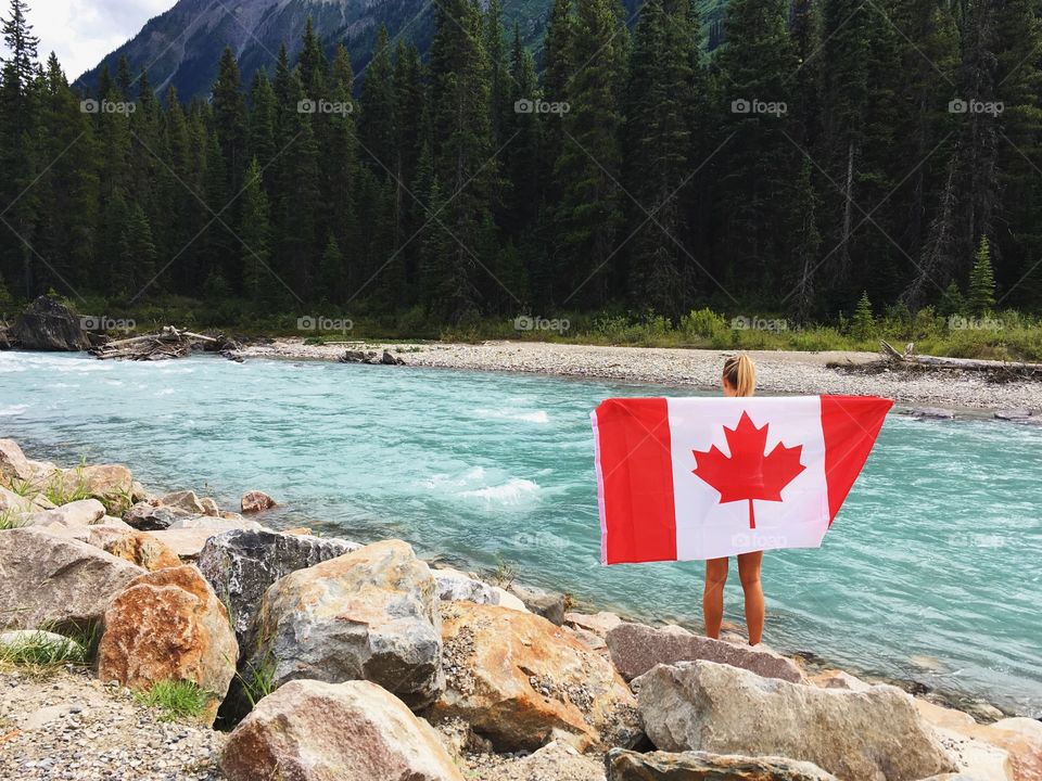 Canadian Flag on a river 