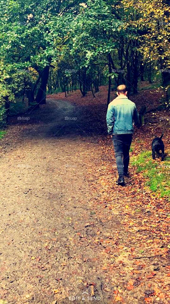 Long walks in the woods with mans best friend 