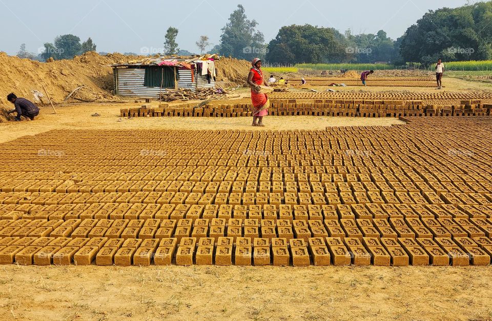 Women working on Brick feild in india