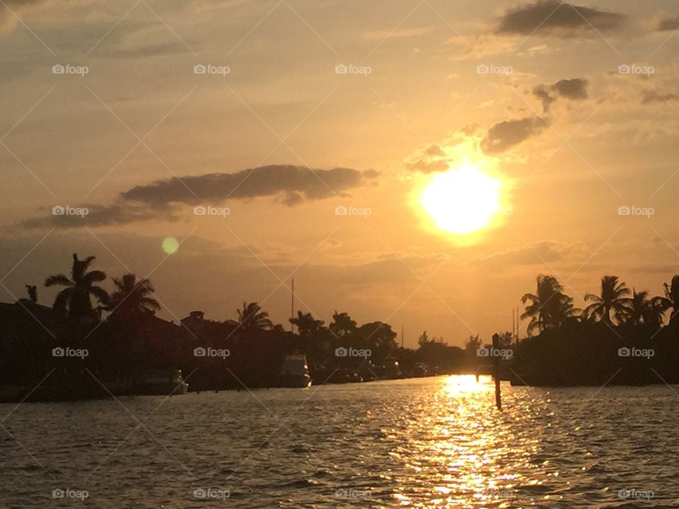 Sunset with moon in background Fort Lauderdale Florida