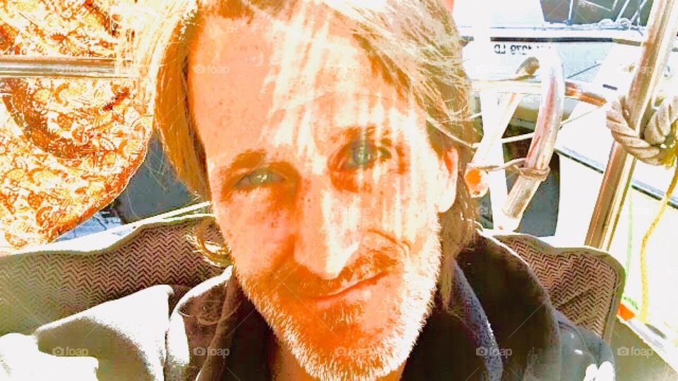 This is my beloved friend and partner „Timothy Trespas“ with whom I share a „28 ft 1969 Luhrs“ cabin cruiser that is tied to the shore at „Newtown Creek“ in LIC, Queens, NY. 2019. Hypnotic Productions