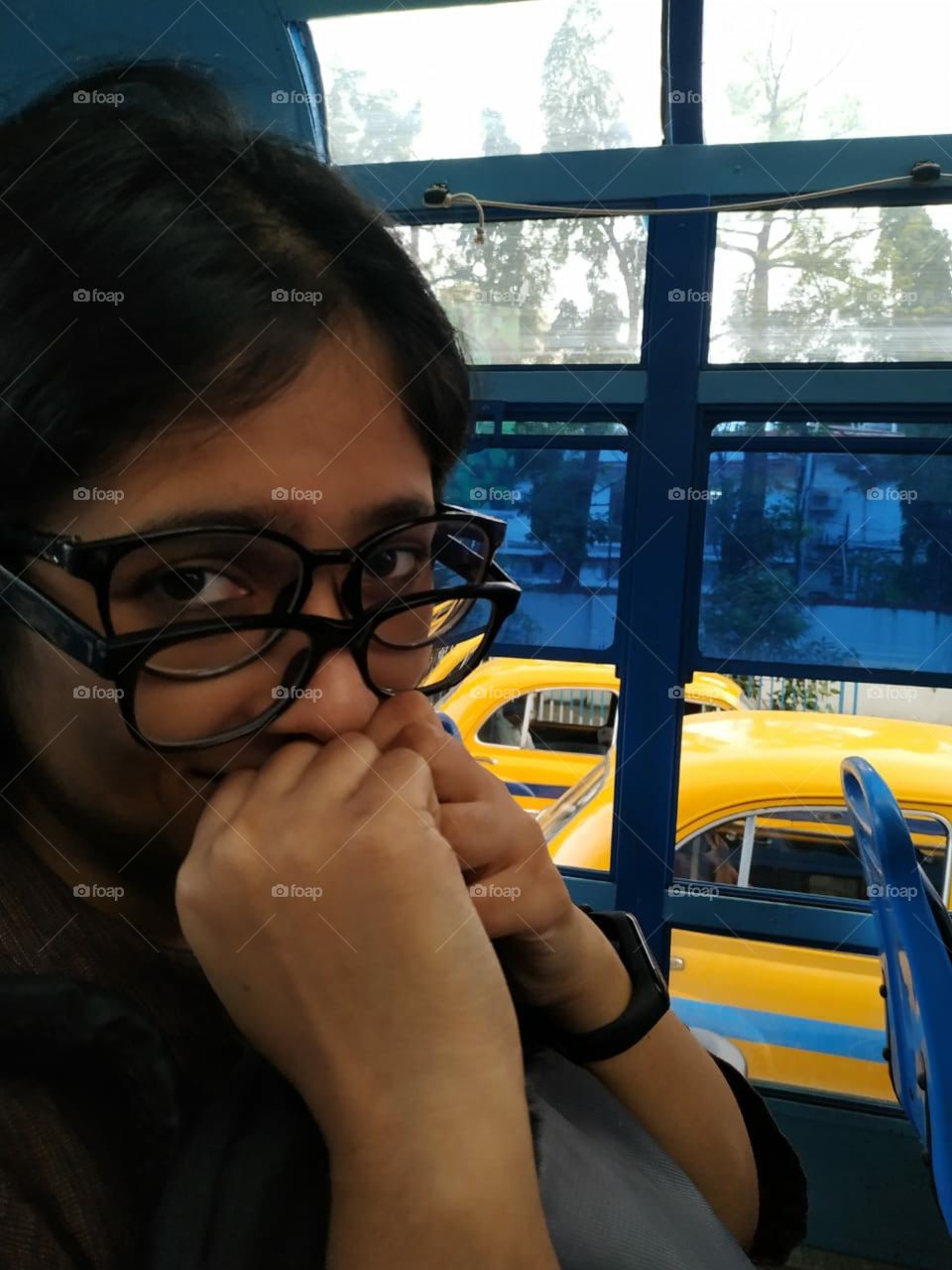 This is me wearing two glasses together 🤣 
My boyfriend clicked this photo of me wearing my own and his glasses.