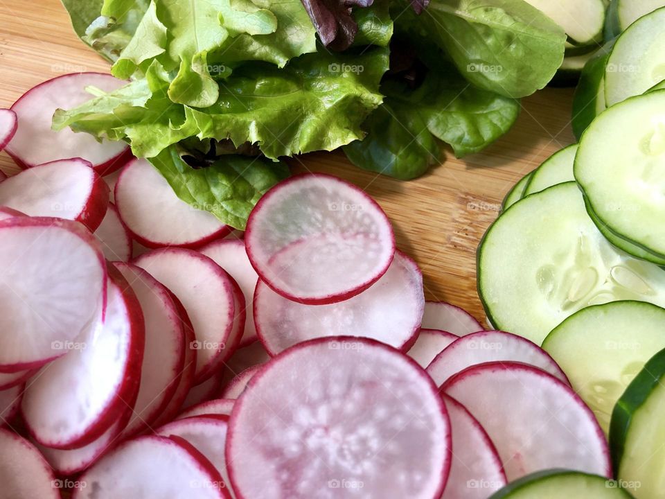Sliced veggies and salad 