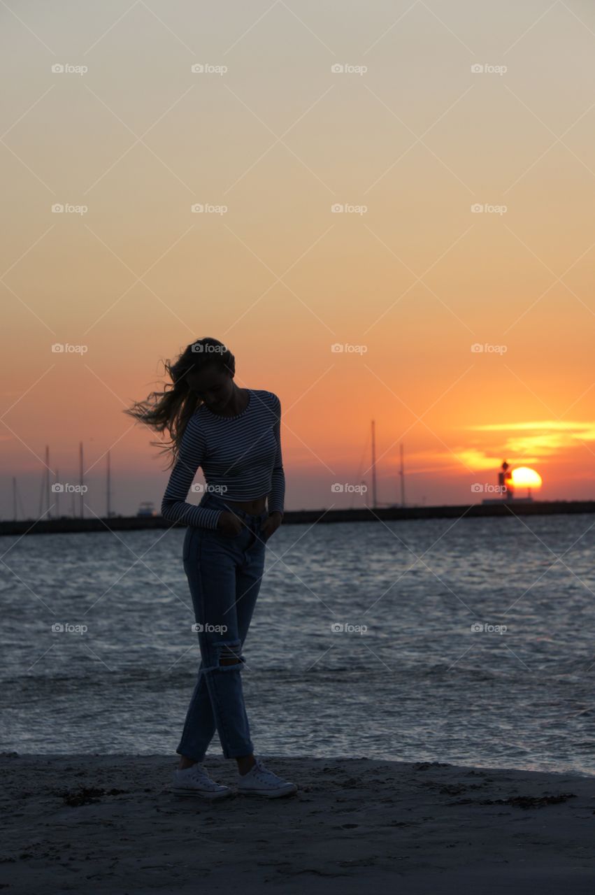 Girl on sandbank 