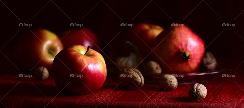 Still Life with Apples, Wall Nuts, Pomegranate and Garlic