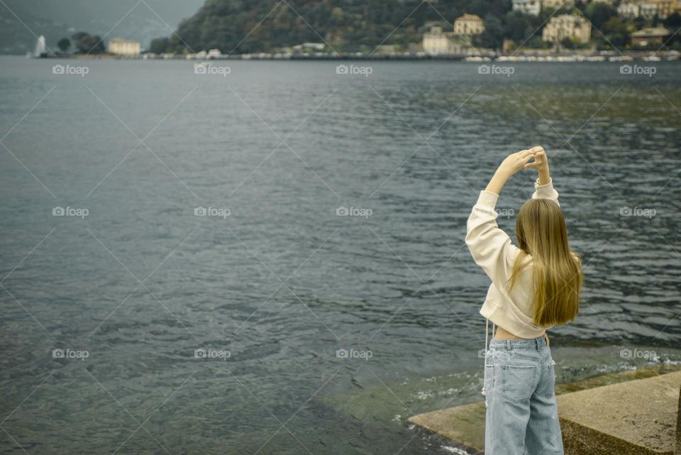 Girl near the lake.  Como, Italy