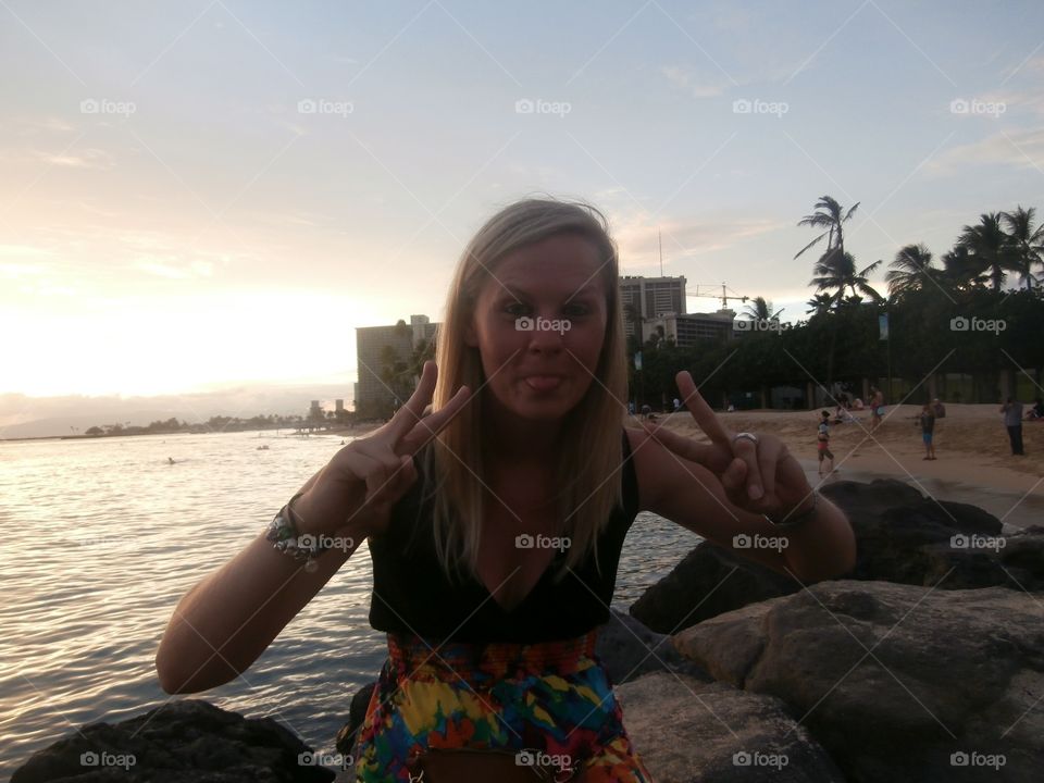 Sunset drinks. Enjoying our last evening on Waikiki beach